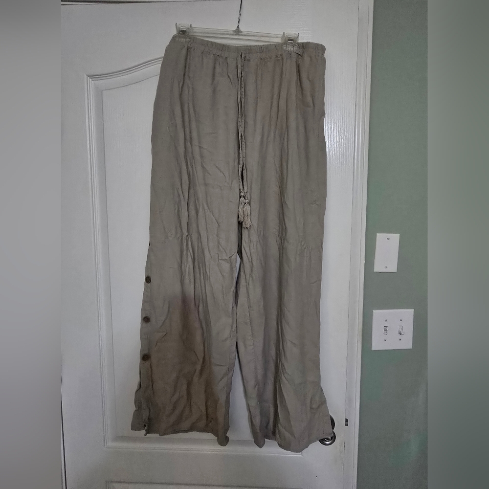 Beige Wide-Leg Pants with Button Detail